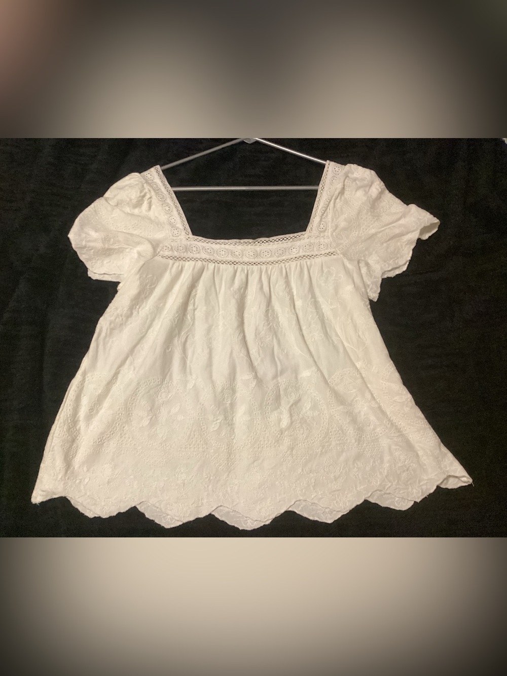 Lucky Brand Off White Embroidered Square-Neck Peasant Top - Picture 6 of 11